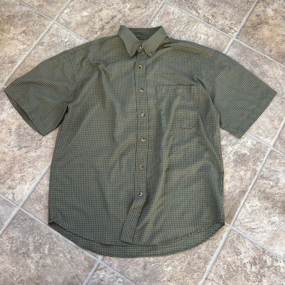 Wrangler Style Cool River Cotton Green Plaid Short Sleeve Button Down Shirt